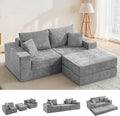 Boneless Sectional Loveseat Couch with Ottoman Convertible Modular Floor Sleeper Sofa Bed Comfy Foldable Compression Love Seat Sofa for Living Room No Assembly Light Grey