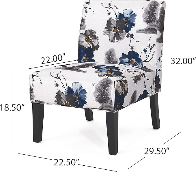 Christopher Knight Home Kendal Set of 2 Fabric Upholstered Club Chair Floral Print Modern Armless Accent Chair for Living Room Comfy Slipper Chair for Bedroom Home Office Blue+White