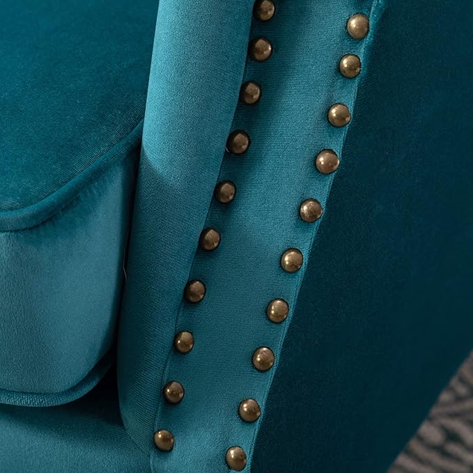 Accent Reading Arm Chairs for Living Room Bedroom Midcentury Modern Comfy Corner Sofa Chair Wingback Waiting Room Club Chair with Button Tufted Back &ampLumbar Pillow Velvet Teal