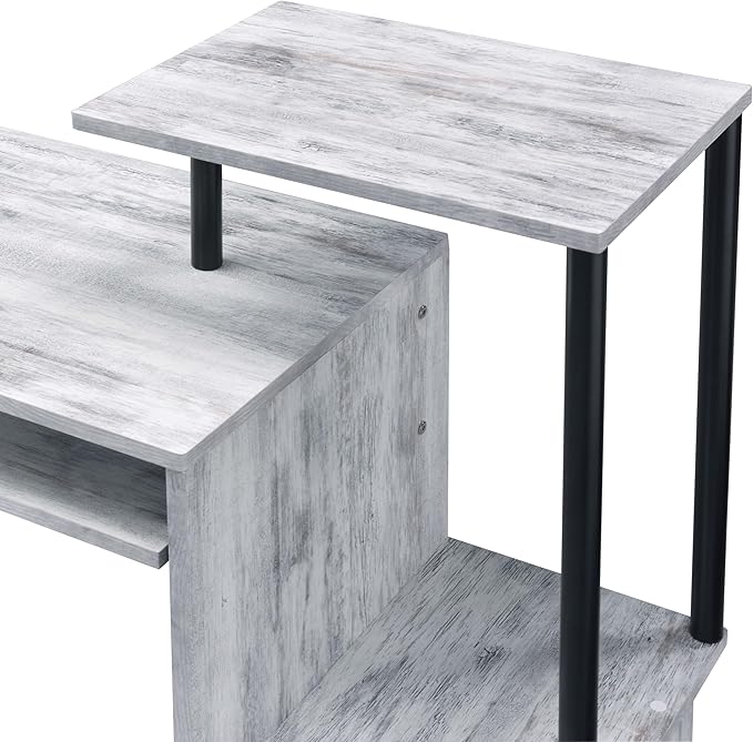 Rectangular Antique White and Black Work Study Computer Desk with Keyboard Tray Office Desk with Storage Spacious Surface