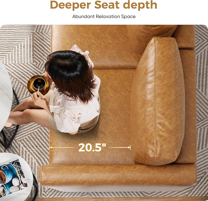 ABCASA Faux Leather Oversized Accent Chair with OttomanUpholstered Armchair with StorageExtra-Deep-Seated Modular Single SofaReading Chair with Footrest for Living Room Lounge Chair Brown
