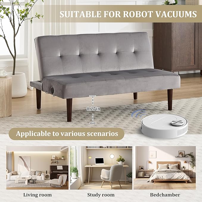 Anwick Convertible Futon Sofa Bed with Charging Port 45″ Folding Sleeper Sofa Adjustable Backrest Small Couch for Living Room Small Spaces Or Office Modern Loveseat (Gray)