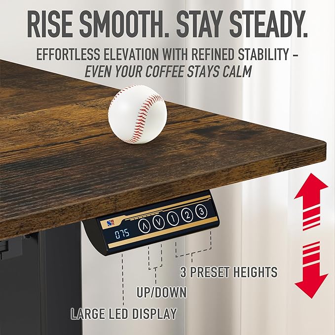 SHW 40-Inch Electric Height Adjustable Standing Desk with Drawer Memory Preset and Cable Management Tray Rustic Brown