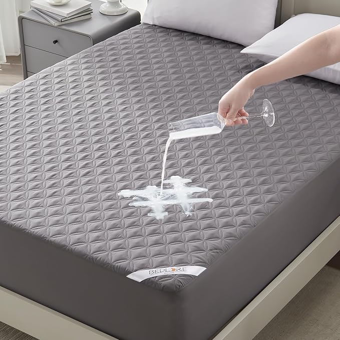 BEDLORE Waterproof Mattress Protector Noiseless Full Size Mattress Pad with Deep Pocket Fitted Up to 6-15 Soft Dirt-Proof Double Mattress Cover for College Dorm(Gray)