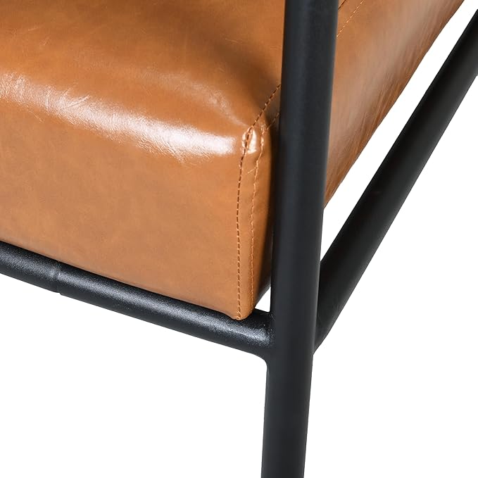 Christopher Knight Home Mid-Century Accent Chair Faux Leather Club Chair Upholstered Vintage Armchair with Metal Frame for Living Room Bedroom Office Soft Reading Chair Black+Brown