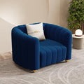Modern Blue Velvet Sofa Chair for Living Room 42 Single Sofa with Gold Metal Sphere Legs (Blue 1S)