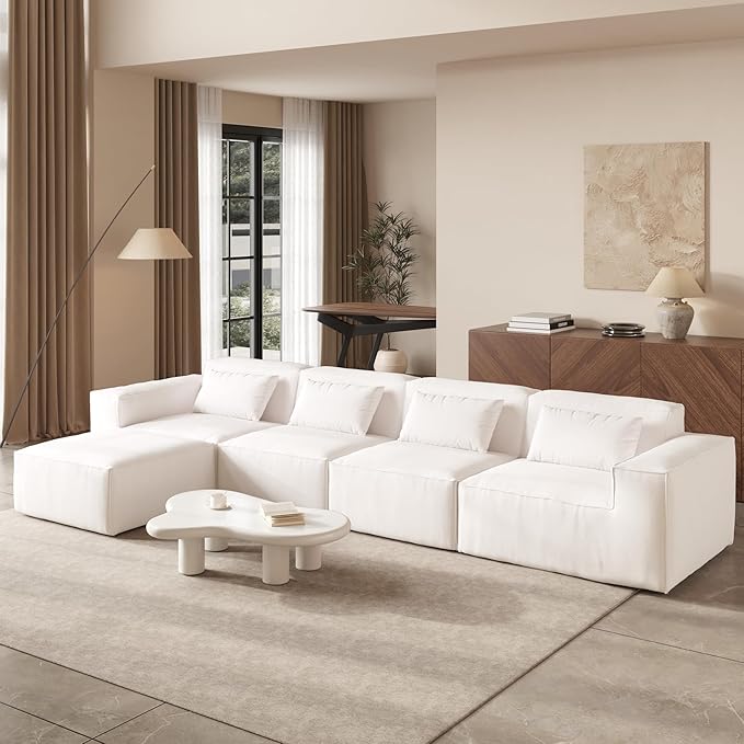 JACH L-Shaped Cloud Sectional Couch 149 Huge Plus Modular Sofa Modern Comfy Cloud Couches with Reversible Chaise Ottoman Sofas Furniture for Living Room Office Apartment Beige