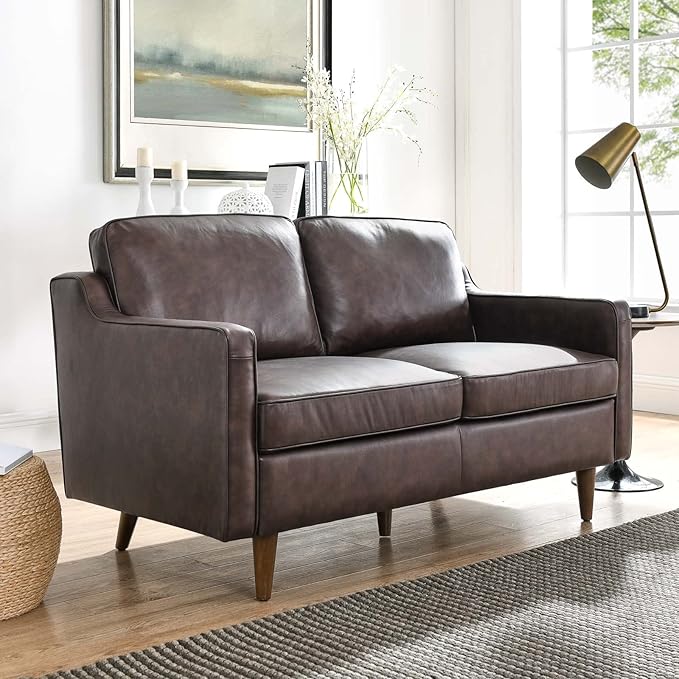 Modway Impart Upholstered Genuine Leather Loveseat in Brown