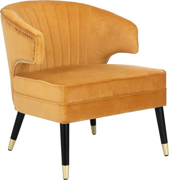 Safavieh Home Stazia Retro Glam Marigold Velvet and Black Wingback Accent Chair