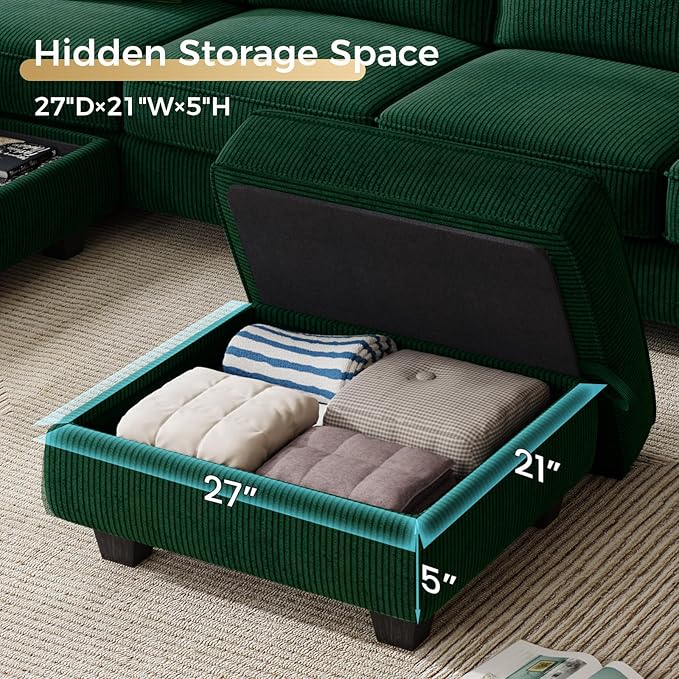 KKL Modular Sectional Sofa Couch for Living Room 106 Inches L Shaped Couch with Storage 5 Seater Corduroy Home Sofas Modern Couches with Chaise for Apartment Sofas para Sala Dark Green