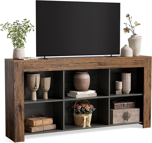 LITTLE TREE TV Stand with Storage 63-Inch Entertainment Center with Shelves Modern Media Console for Television up to 65 for Living Room Bedroom Brown + Black