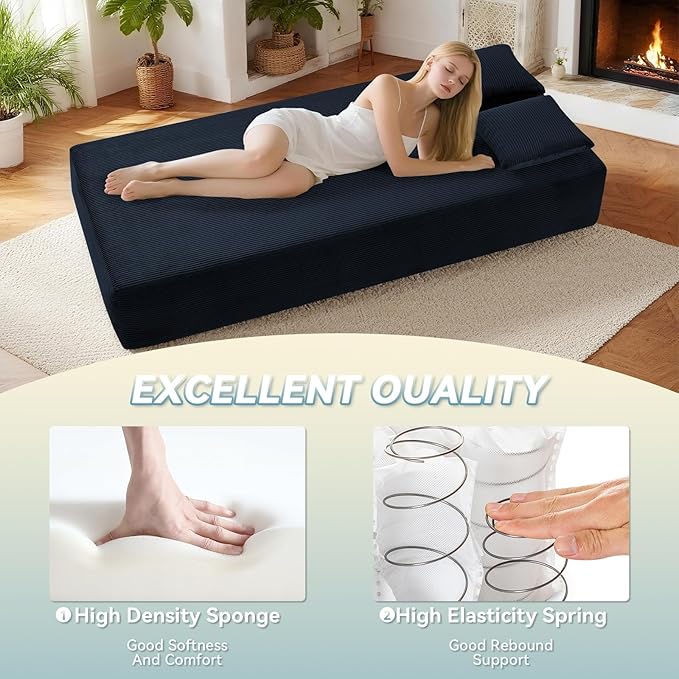 3 Seater Sofa Couch for Living Room (Navy Blue 38 D + 4 Pillows)