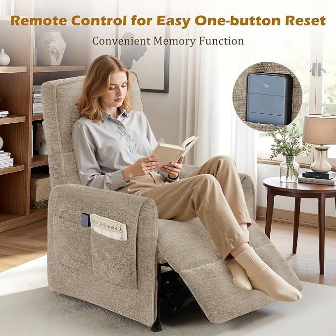 Power Recliner Chair Small Recliners for Small Spaces Electric Recliner Chairs for Adults with Remote Pillow and Side Pockets Reclining Chair with Memory Function Living Room Chenille