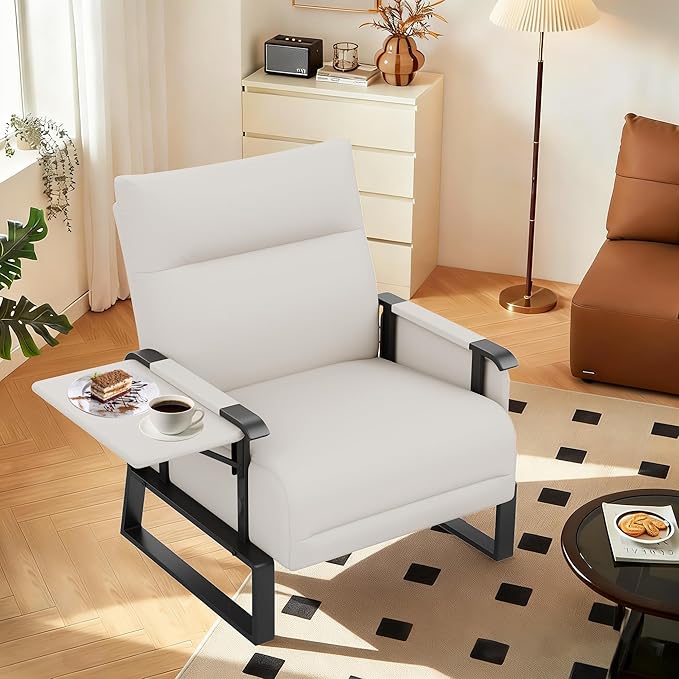 PU Leather Accent Chair Upholstered Armchair with Side Table for Bedroom Living Room Chairs Office Club Chair Beige