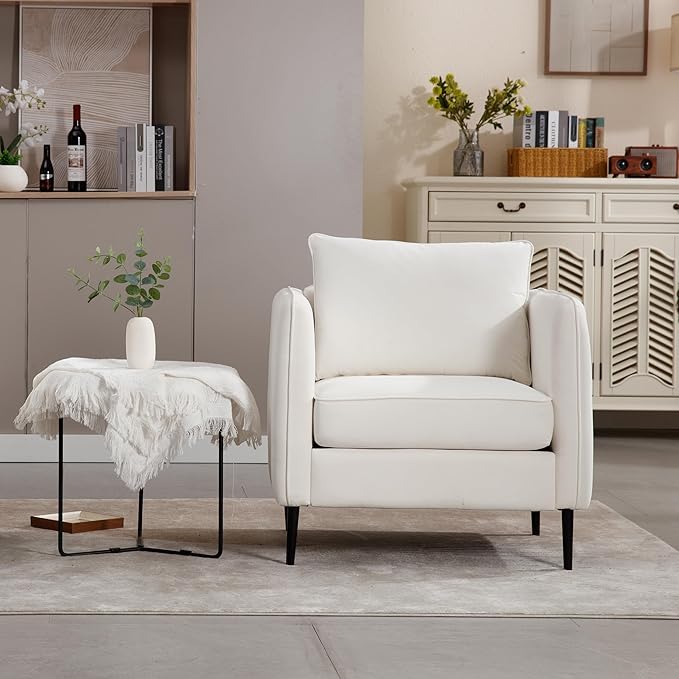 Lvory Accent Chair for Living Room Modern Upholstered Accent Chair Comfy Velvet Armchair with Thick Cushion Single Sofa Arm Chairs for Bedroom Office Reading RoomClub (Lvory)