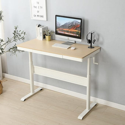 (Maple Tabletop) 48 x 24 InchesStanding Desk with Metal Drawer Adjustable Height Stand up Desk Sit Stand Home Office Desk Ergonomic Workstation