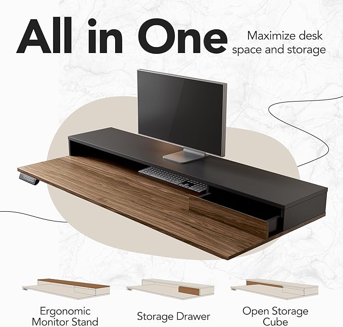 HUANUO Standing Desk with Drawers and File Cabinet 47 Inch Electric Height Adjustable Desk with Storage Ergonomic Stand Up Table Compatible with Monitor Stand Black Walnut