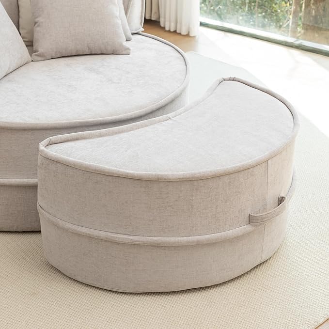 KEIKI Oversized Round Accent Barrel Chair with Ottoman &amp 5 Pillows - 64 Velvet Upholstered Reading Armchair Lazy Lounge Accent Chair for Living Room/Bedroom/Reading Room No-Sag Comfort Gray