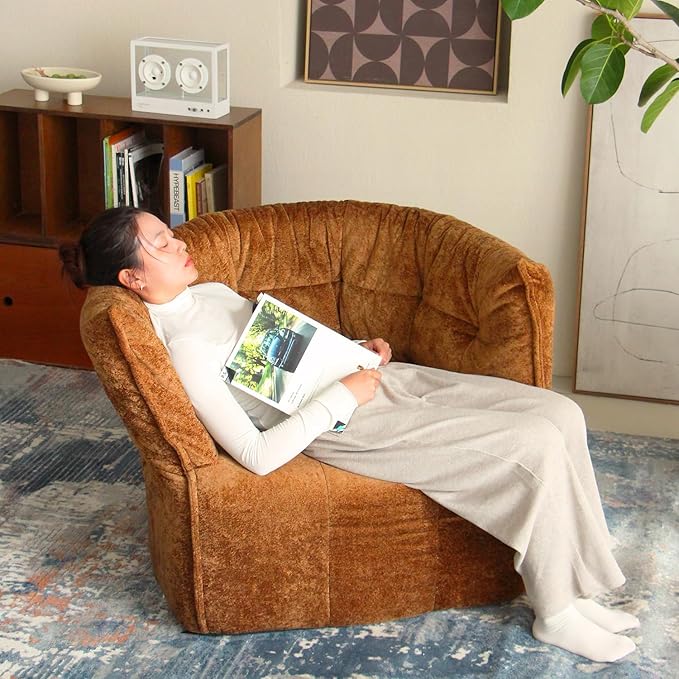N&ampV Mid Century Brigantin Deep Relaxation Sofa Soft Premium Chenille for Living Room Bedroom and Office (Brown Single)