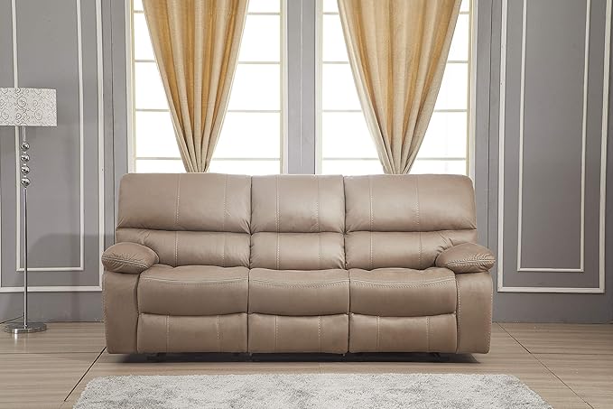 Betsy Furniture Microfiber Reclining Sofa Couch Set Living Room Set 8007 (Taupe Sofa+Recliner)