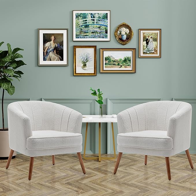Accent Chairs for Living Room Bedroom Office Upholstered Sherpa Single Sofa Chair Arm Chair Comfy Chair Reading Club Coffee Chair with Metal Legs White