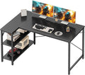 Huuger L Shaped Desk 47 Inch Gaming &amp Home Office Desk with Reversible Storage Shelves Metal Frame Carbon Fiber Black