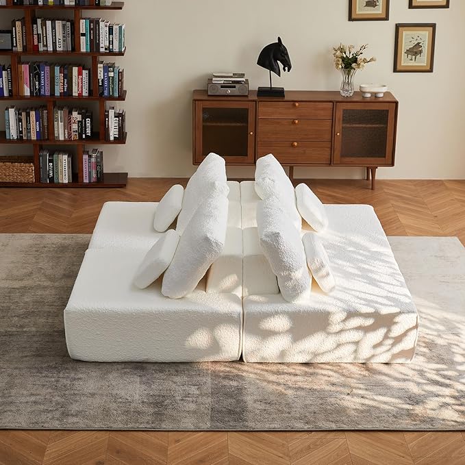 ADORZ Sectional Couches for Living Room Cloud Couch Modular Sectional Sofa with Pillow 2-Seat Boneless Couch for Living Room Bedroom No Assembly Required White