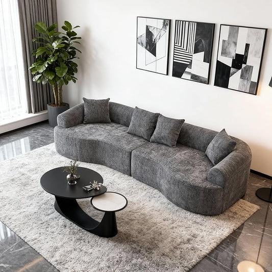 Curved Boneless Sofa Couches 4-Seat Tight Backrest Couch for Living Room Bedroom Boneless Cloud Sofa with 4 Pillows Floor Sofa in A Box No Assembly Required