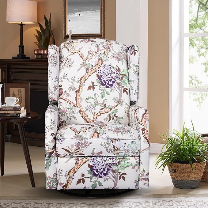 Swivel Rocker Recliner Chair Glider Rocking Chair for Nursery Floral Wingback Chair Recliner on Clearance 360° Swivel Rocking Recliner Chair with Padded Seat for Living Room