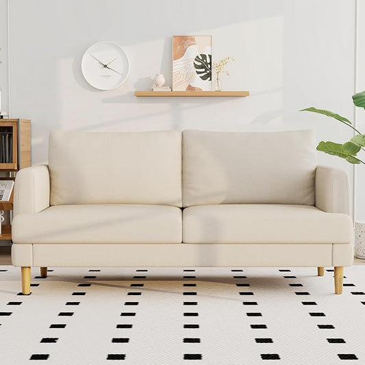 70 Modern Loveseat Sofa with USB Type-C Ports Linen Fabric 2-Seater Deep Seat Couch Cozy Small Couch Sofa for Living Room Bedroom Office Apartment (Beige)