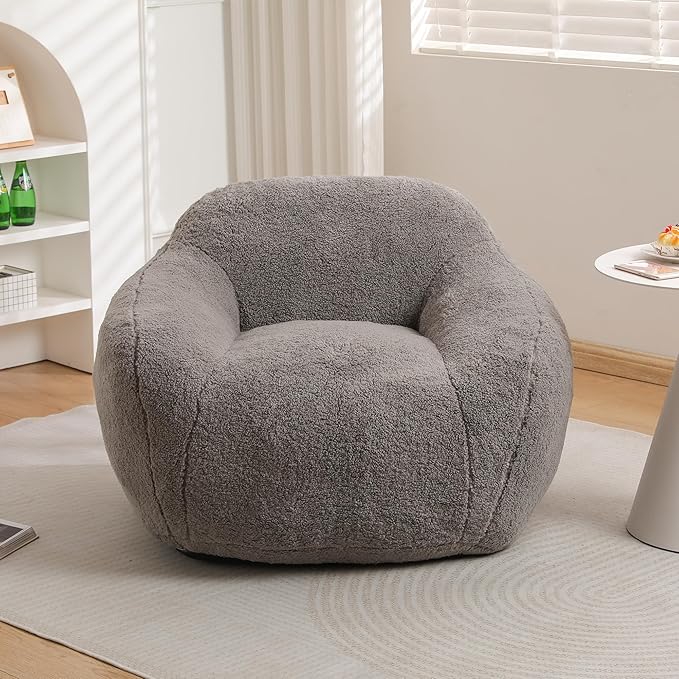 39 Single Armchair Sofa - Comfy Memory Foam &amp Soft Faux Fur | Modern Minimalist Design with Ergonomic Armrest for Living Room TV WatchingReadingLight Gray