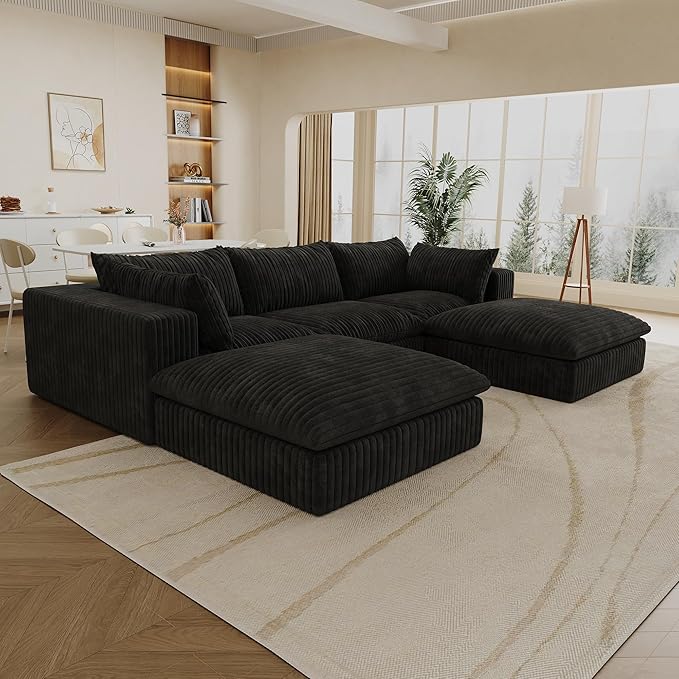 Cloud Compressed Modular Sectional Sofa with 2 Ottomans - Modern U Shaped Boneless Couch with Deep Seat Upholstered Sectional Couches for Living Room No Assembly Required | Plush Wider Armrest Dow