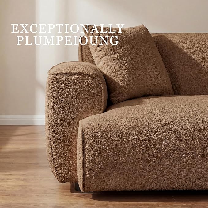 Modern 91'' Wide Cloud Couch Sofa Love Seat Couches W/Solid Frame Friendly Couch W/Boucle Couch Cozy Fabric with 2 Pillow &amp Rectangular Arm for Apartment Rust