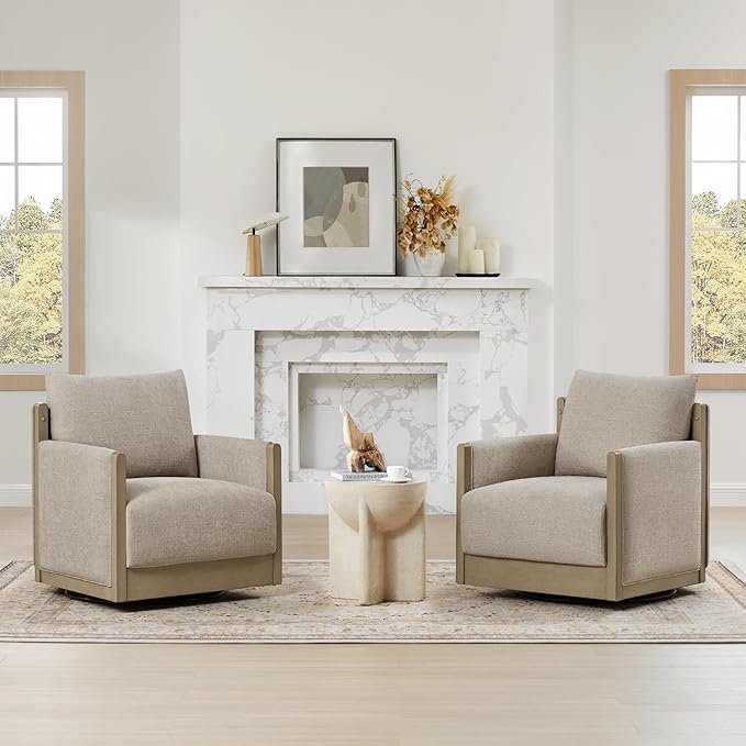 CHITA Swivel Accent Chair Living Room Arm Chair Mid Century Modern Reading Chair Barrel Chair Fabric in Khaki
