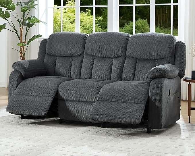 Jocisland Reclining Couch Power Reclining Sofa with Dual Wingback 3 Seater Recliner Sofa Recliner Couches for Living Room(Dark Gray)