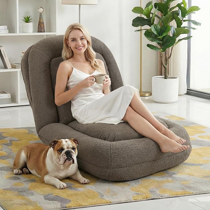 Human Dog Bed Lazy Sofa Couch Plush Floor Gaming Chair5 Adjustable Position sit Sleep fold Suit to Put in Bedroom Living RoomSpace Saving Design Taupe