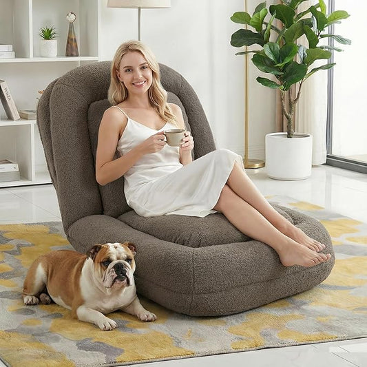 Human Dog Bed Lazy Sofa Couch Plush Floor Gaming Chair5 Adjustable Position sit Sleep fold Suit to Put in Bedroom Living RoomSpace Saving Design Taupe