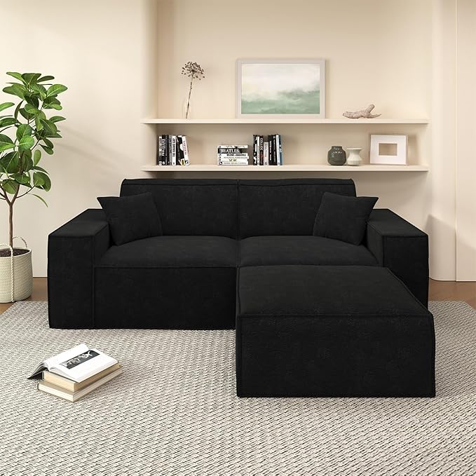 Cloud Modular Sectional Sofa Boneless Couch Sectional Couches with Deep Seat 2 Seater L Shape Couch for Living Room Chenille Memory Foam Sofas No Assembly RequiredBlack