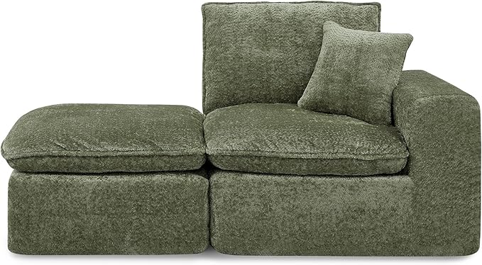 L-Shaped Boneless Modular Sectional Cloud Couches 4 Seat Modular Boucle Floor Foam Boneless Sofa Couch with Ottoman Headrest Pillows and Removable Cushions