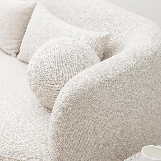 KINWELL 68-Inches Boucle Upholstered Loveseat 2 Deeper Seat Sherpa Sofa Couch with 4 Toss Pillows for Small Spaces Apartment Living Room Beige