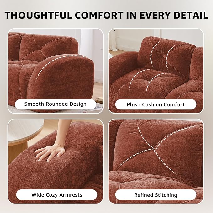 Red L-Shaped Sectional Couches for Living Room Velvet Fabric Boneless Couch No Assembly Cloud Modular Sectional Sofa with 1 Ottoman Foam Couch Compressed Sofa Set for Apartment Sofas para Sala