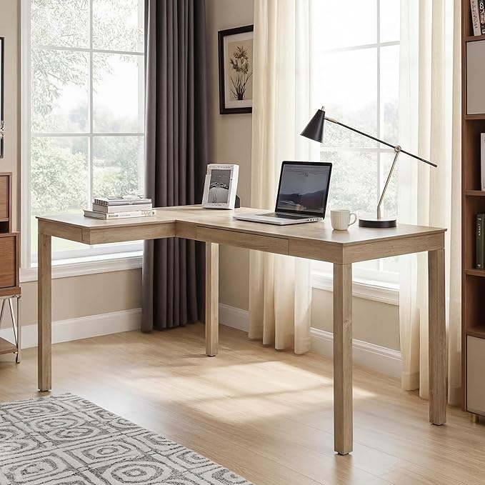 EUREKA ERGONOMIC 63 Inch L Shaped Desk with Drawers Large Executive Computer Corner Table Dual Monitor Wood Furniture Work Desk for Home Office Study Craft Writing Oak Left Side