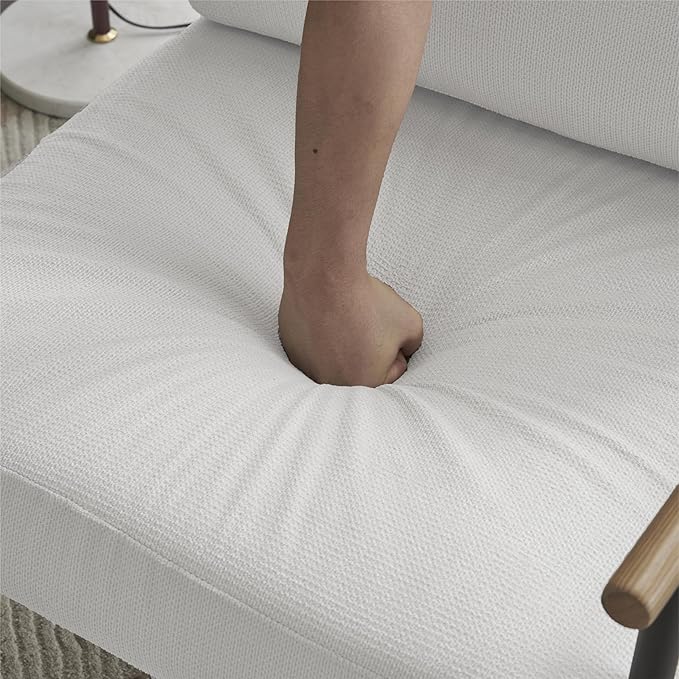 Modern Chic Accent Chair with Metal e Upholstered Chenille Living Room Chair with Removable Seat and Back Cushion Comfy Reading Chair for Bedroom White GH427