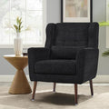 Modern Accent Chair Chenille Fabric Upholstered Tufted Side Chair Wingback ChairMid Century Reading Armchair with Waist Pillow Backrest for Living Room Bedroom (Black)