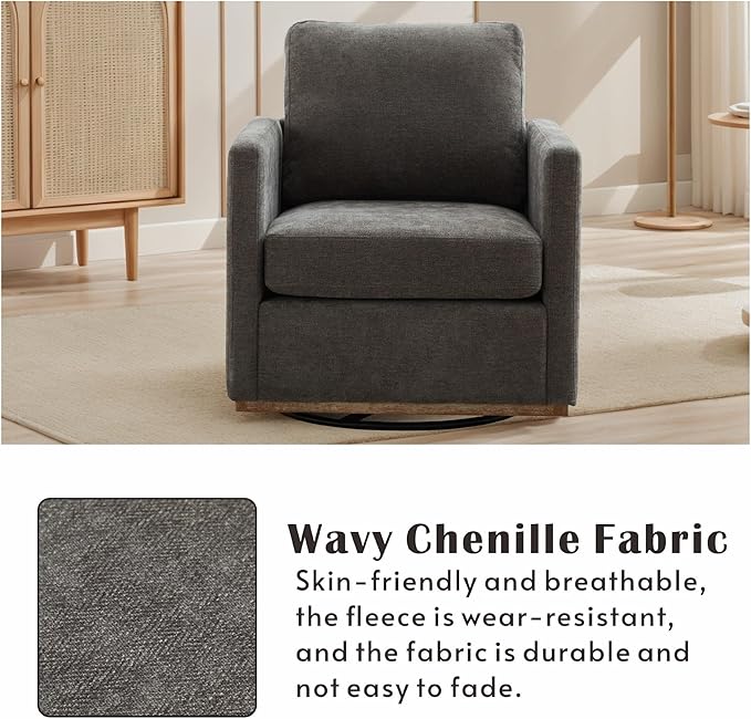 Mlmh &amp Kngwa 30.7 Swivel Accent Chair Set of 2 for Living Room Mid Century Modern Armchair Reading Chairs for BedroomChenilleCharcoal