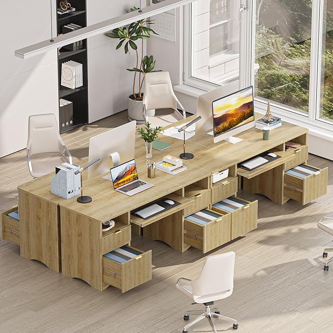 Bestier Computer Desk with Keyboard Tray 59 inch Office Desk with 4 Drawers Modern Home Office Desk with File Drawer (Natual Oak 59 W with Double-Sided Drawers)