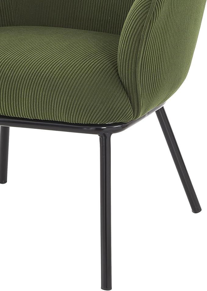 Modern Corduroy Accent Chair with Channel Back Design Black Metal Legs and Soft Upholstery Comfortable Seating for Living Room Bedroom or Office Greenish Blue