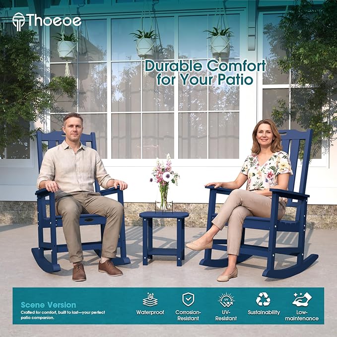 Oversized Rocking Chair Outdoor Rocking Chair for Adults All Weather Resistant Porch Rocker for Lawn Garden Navy Blue