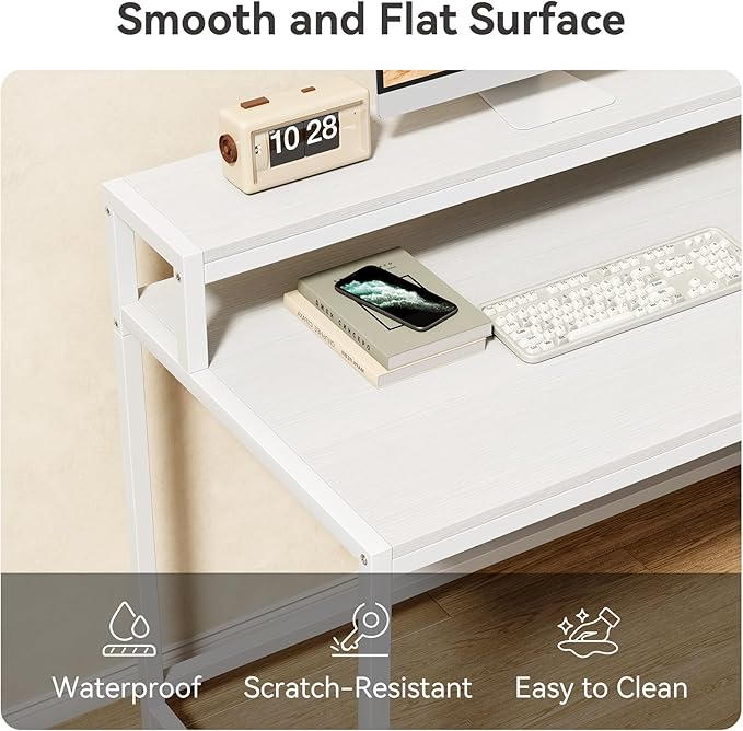 LITTLE TREE 55-Inch L-Shaped Computer Desk Reversible Computer Desk with Drawers and Storage Shelves Corner Desk Gaming Desk Work Desk for Home Office White