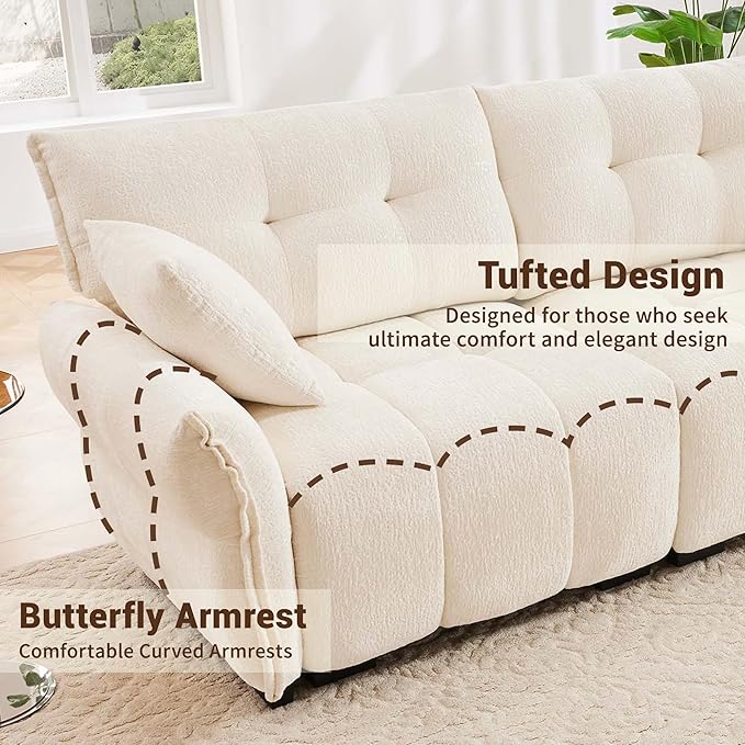 Oversized Modular Sectional Sofa U Shaped Sectional Couches for Apartment 110 inch 5 Seat Modular Couch with OttomanChenilleWhite